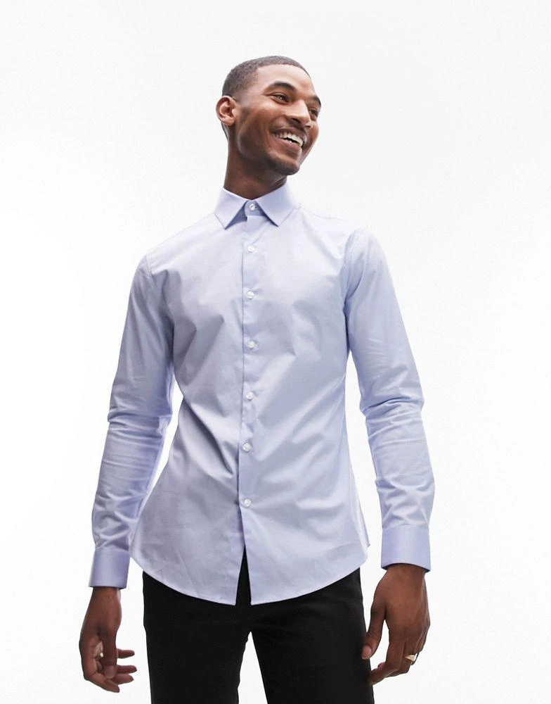 Topman Topman long sleeve formal slim fit stretch shirt in light blue 1