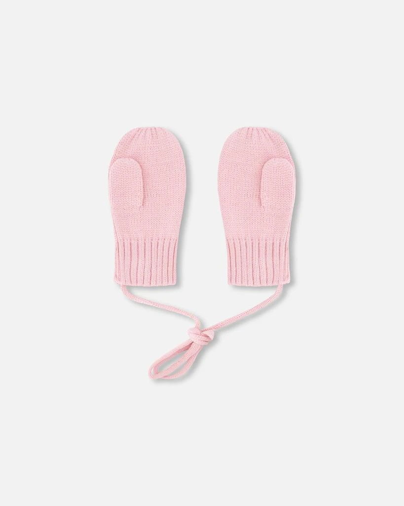 Deux par Deux Baby Knit Mittens with Cord Pale Pink 2
