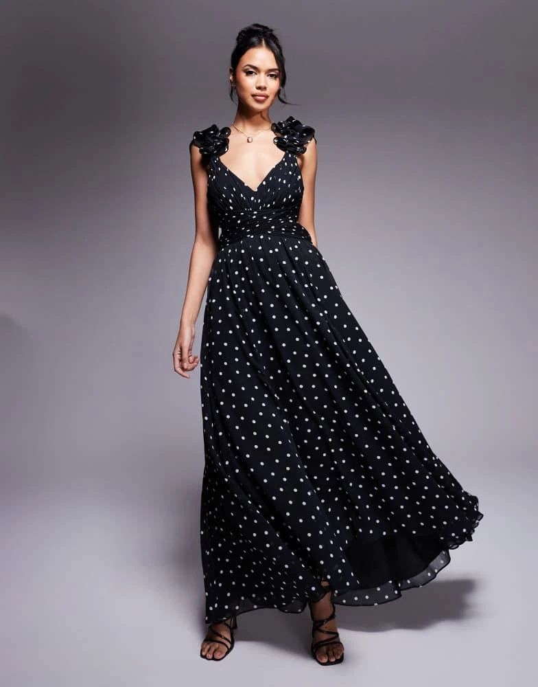 knee length dresses for ladies Women's Rosette Off-Shoulder Applique Maxi Dress  XXS/XS/S/M/L/XL/XXL/3XL/Customize High Risk Red – Happy Clothing main image 1