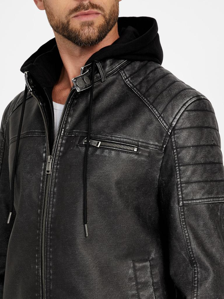 Shop Danilo Faux-Leather Hooded Jacket on Sale at BeyondStyle