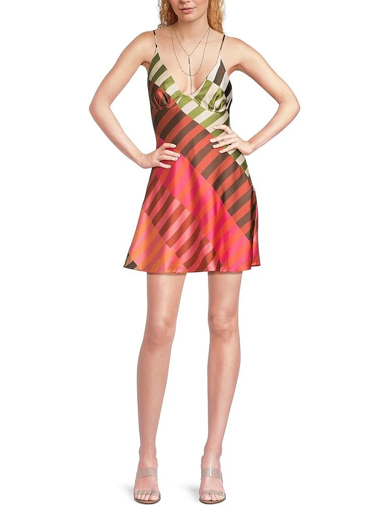 Suki Stripe Satin Minidress  On Sale Now with Up to 31% Off | Discover  Exclusive Deals & Savings at BeyondStyle  Authentic Hutch  women's|sleeveless|contemporary|stripe|mini-length|satin|Women's|v-neck|a- line|women's apparel|dresses with Limited-Time ...