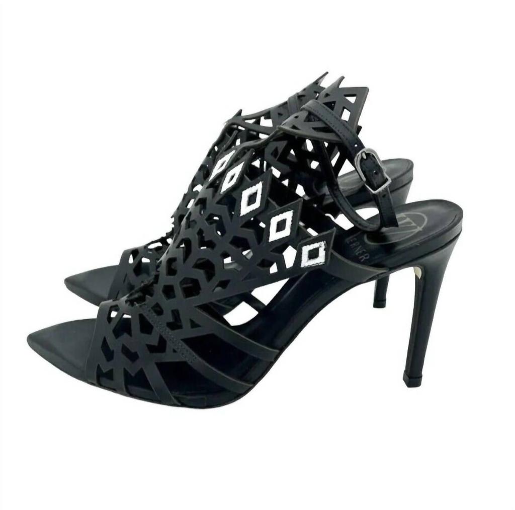 Werner Women's Laser Cut Ankle Strap Open Toe Stiletto Heels In Black