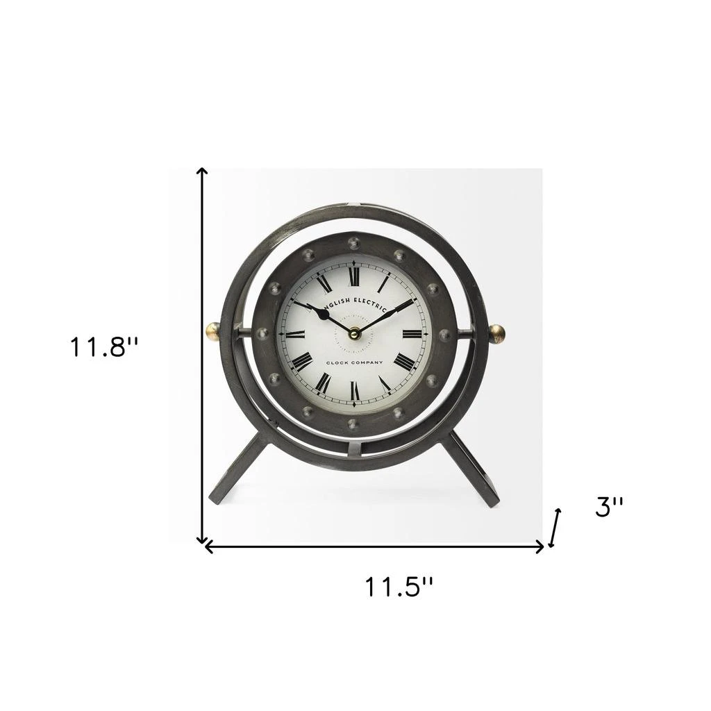 Hivvago Gray Metal Circular Desk  Table Clock With Rivet Detail Frame 3