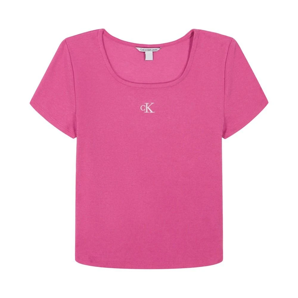 Calvin Klein Big Girls Square-Neck Embroidered-Logo Ribbed Baby T-Shirt 1