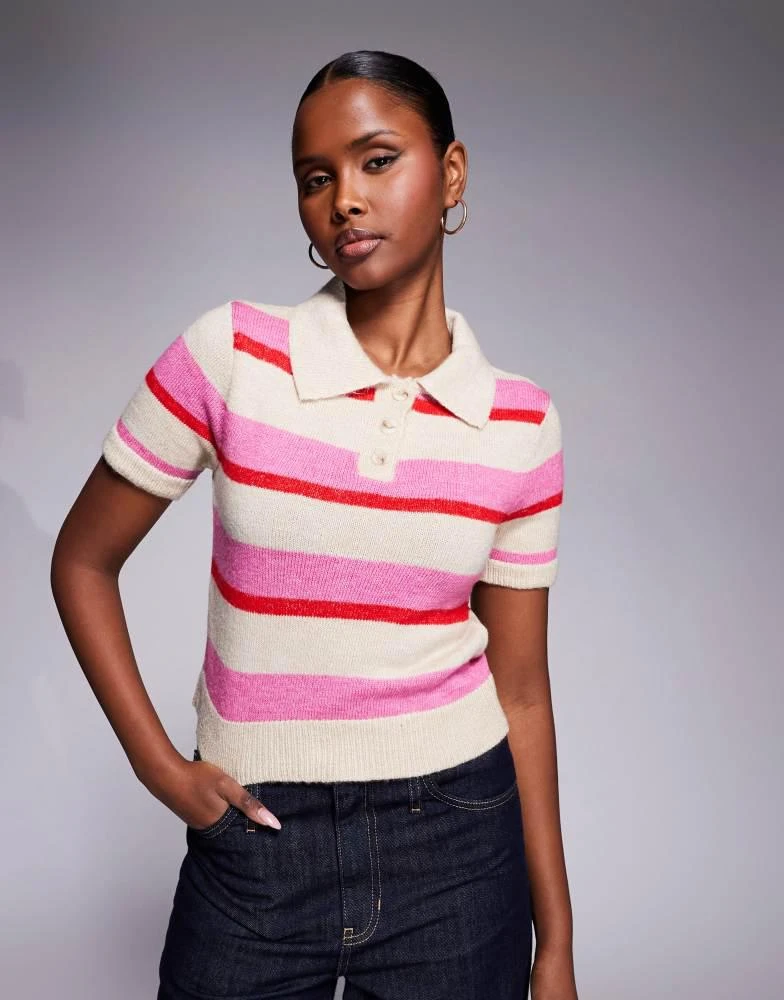 River Island River Island striped knitted polo in pink