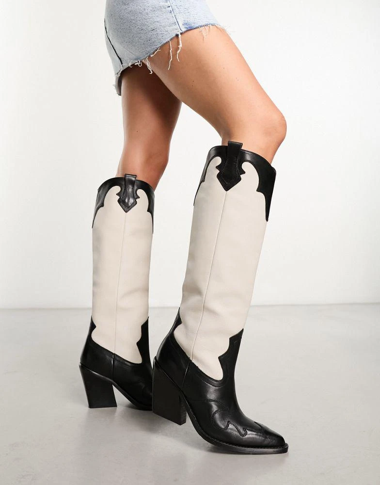 Bronx Bronx New Kole western knee boots in black/off white leather 1