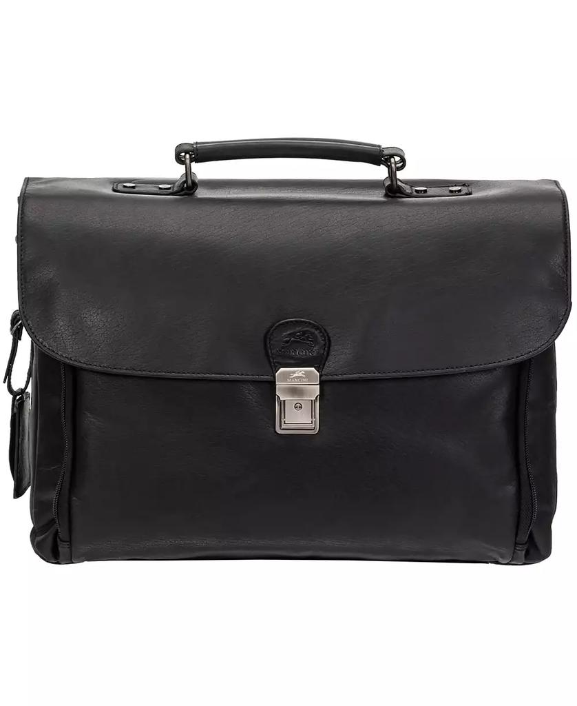 Mancini Leather Goods Men's Buffalo Double Compartment Briefcase for 15.6" Laptop , Tablet