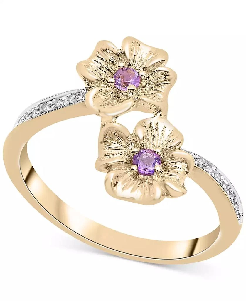 Macy's Amethyst (1/10 ct. t.w.) & Diamond Accent Flower Bypass Ring in 14k Gold-Plated Sterling Silver 1