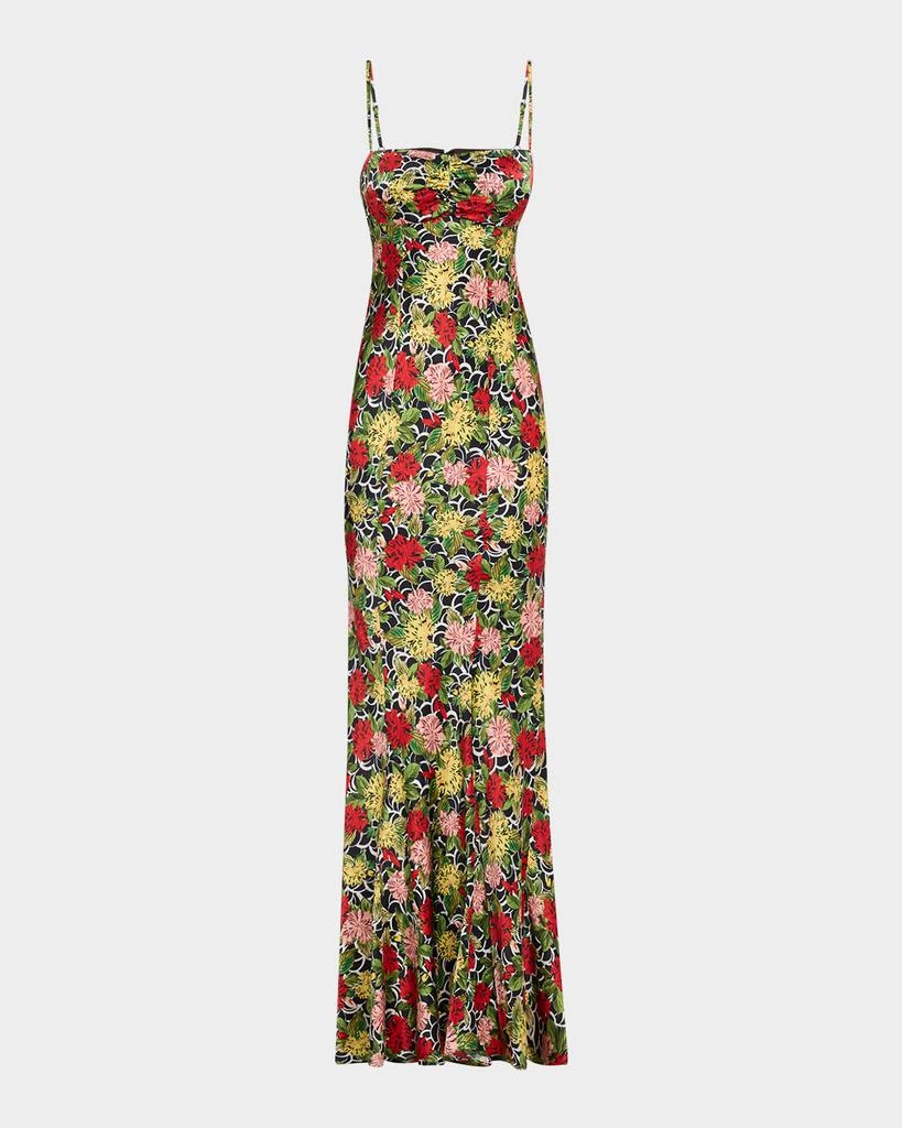 Saloni Renee Long Floral Silk Spaghetti-Strap Dress 1