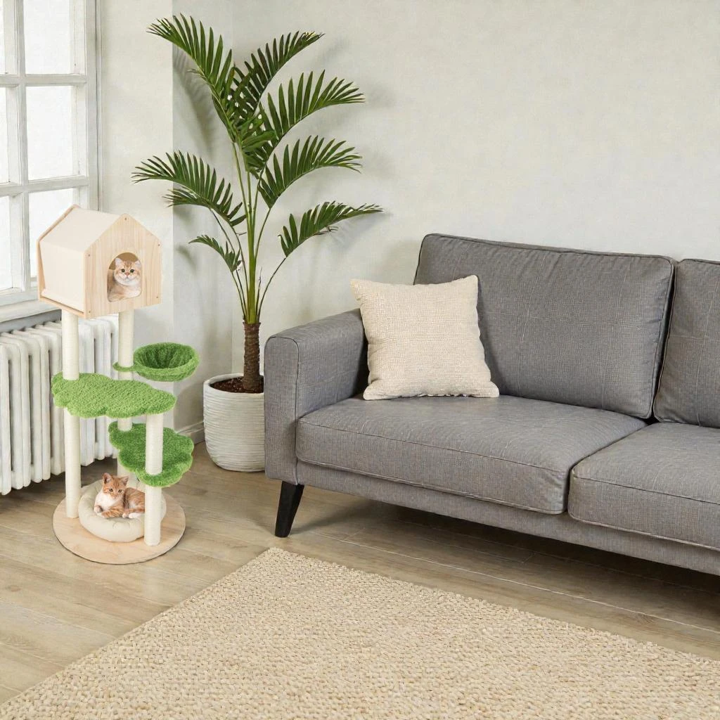 Hivvago 55" Indoor Cat Tower with Sisal Scratch Posts and Plush Kitten Lounger