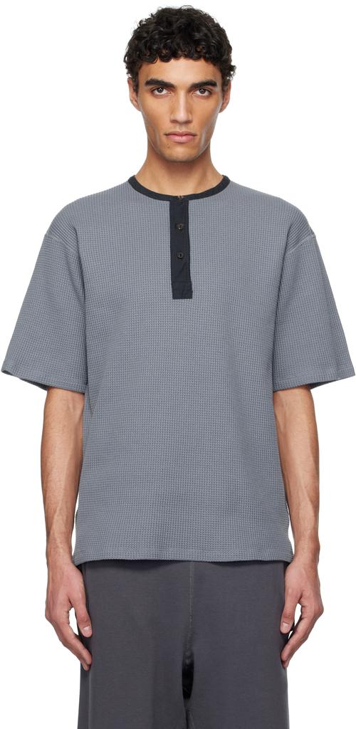 Nanamica Blue Henry Neck Thermal Sweat Henley