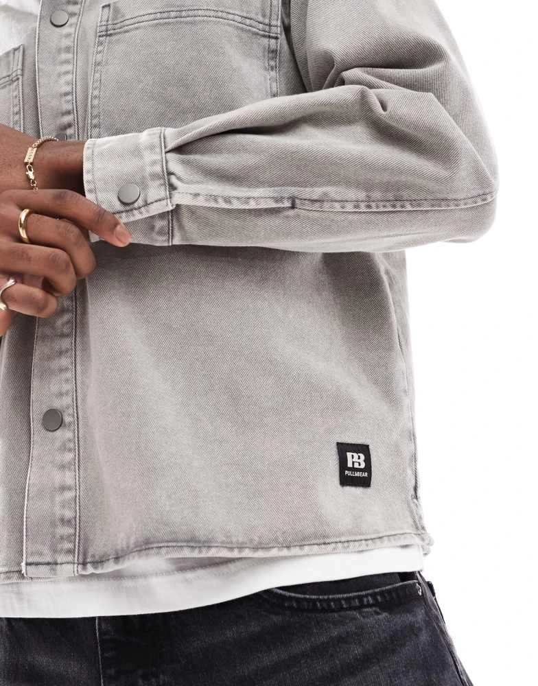 Pull&Bear Pull&Bear denim acid washed overshirt in grey 4