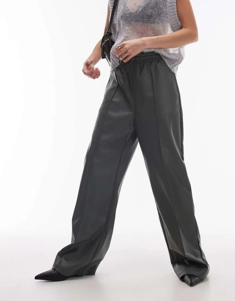 Topshop Topshop faux leather jogger in dark grey 3