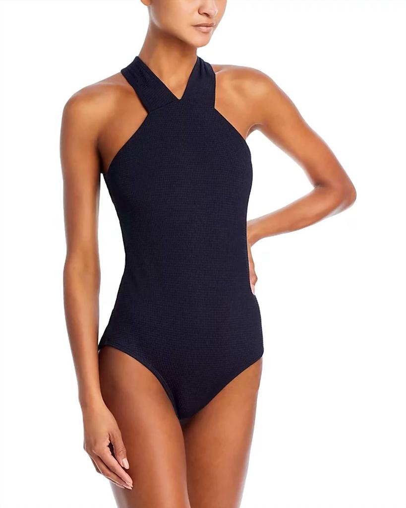 Shoshanna Plisse High Neck One Piece Swimsuit In Black