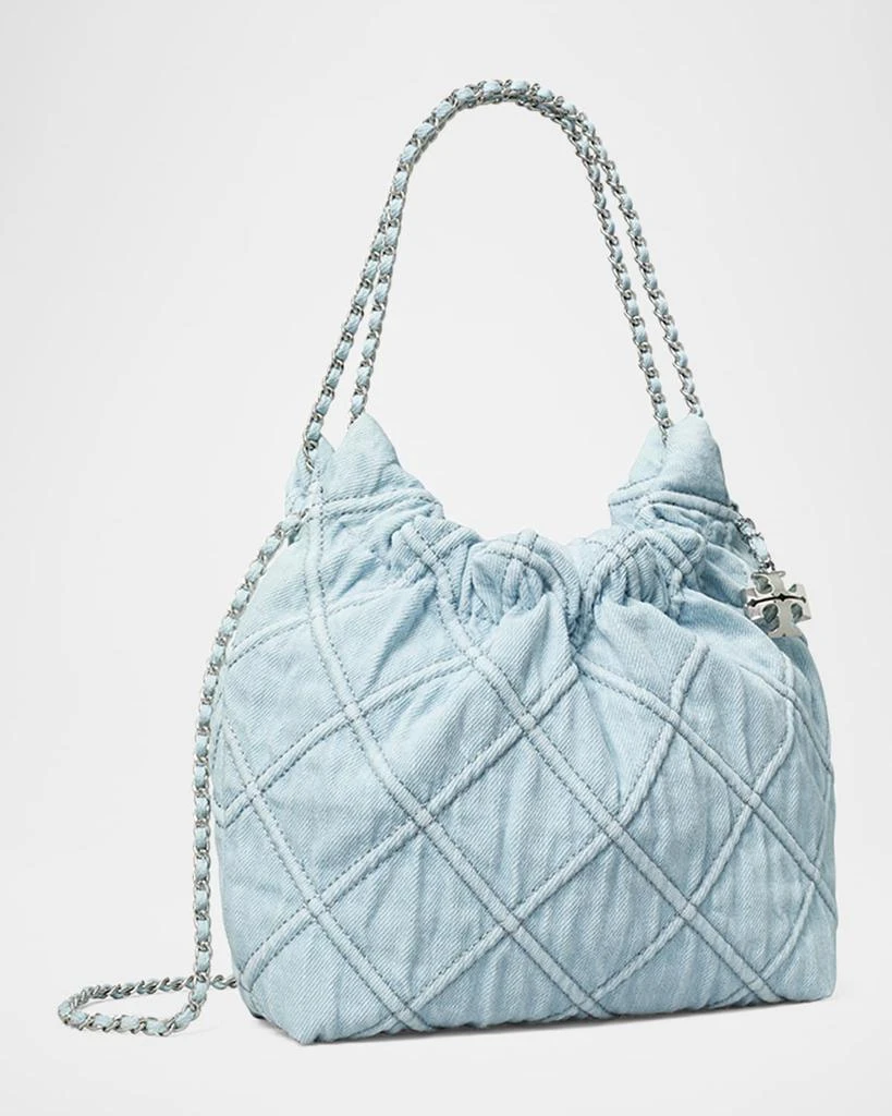 Tory Burch Fleming Mini Quilted Denim Hobo Bag 3