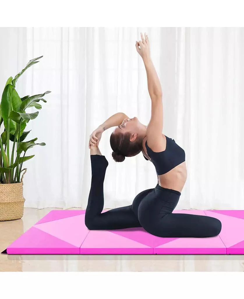 GOUUN 8 Feet PU Leather Folding Gymnastics Mat with Hook and Loop Fasteners-Pink 2