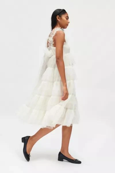 long sleeve puff midi dress MissJophiel Embroidery Floral V Neck Puff Sleeves Midi Dress Other / Tea Length / US14