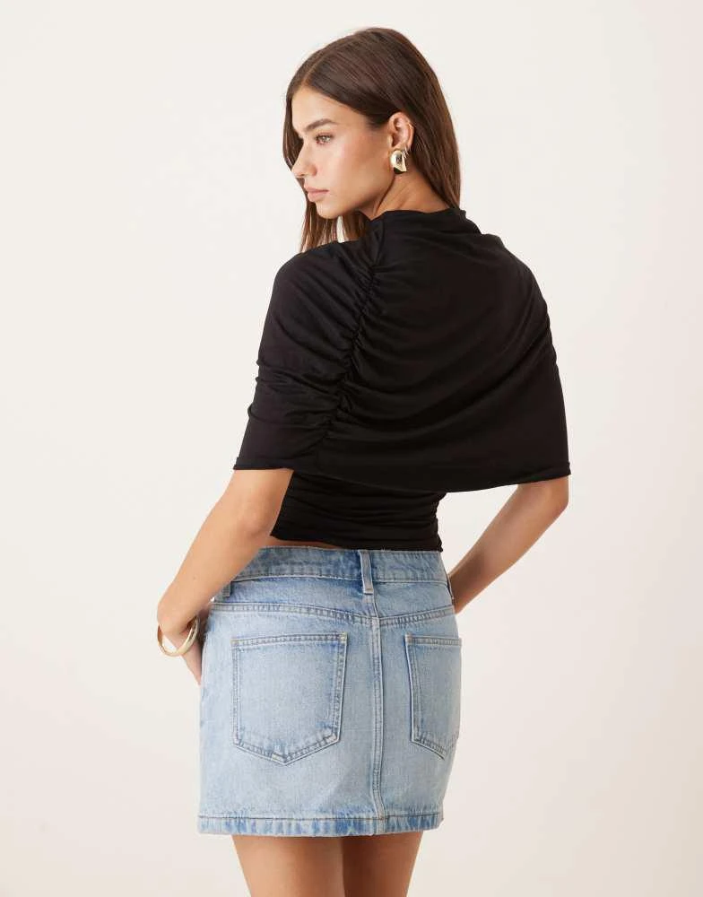 GINA TRICOT Gina Tricot short cape ruched top in black 3