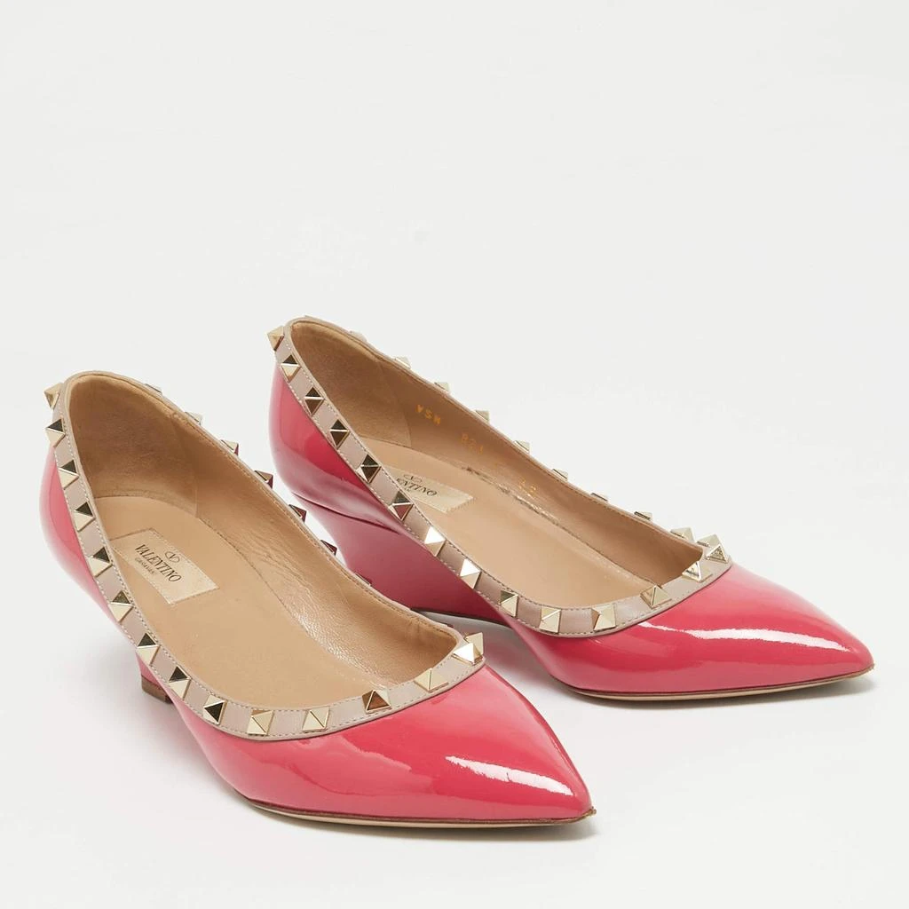 Valentino Valentino Red/Beige Patent and Leather Wedge Rockstud Pumps Size 38 4
