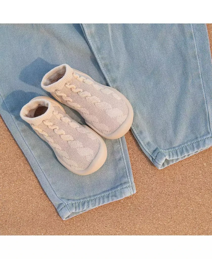 Komuello Toddler First Walk Sock Shoes - Cable Dark Beige 9