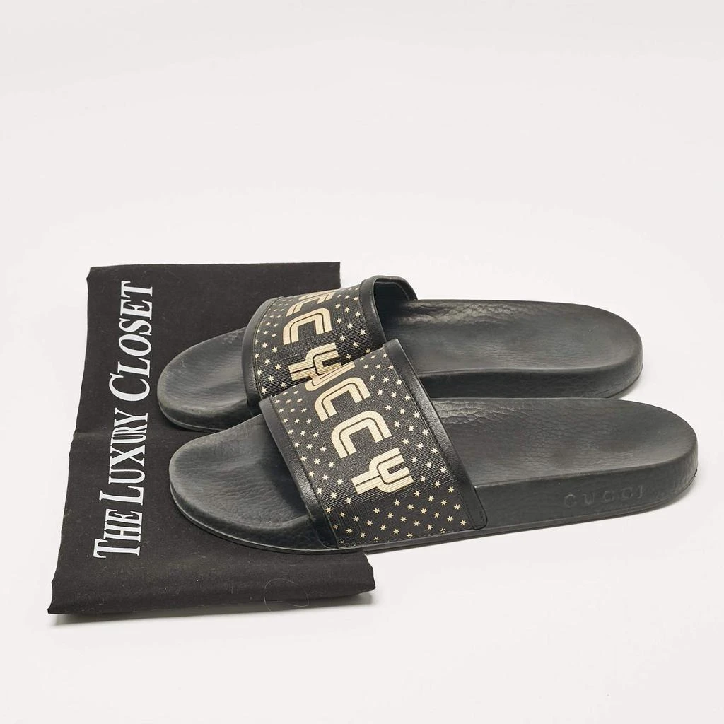 Gucci Gucci Black/Gold Coated Canvas and Leather Star Guccy Slides Size 38 9