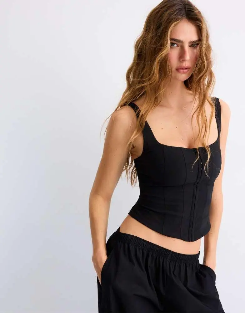 Stradivarius Stradivarius Corset top with straps in black