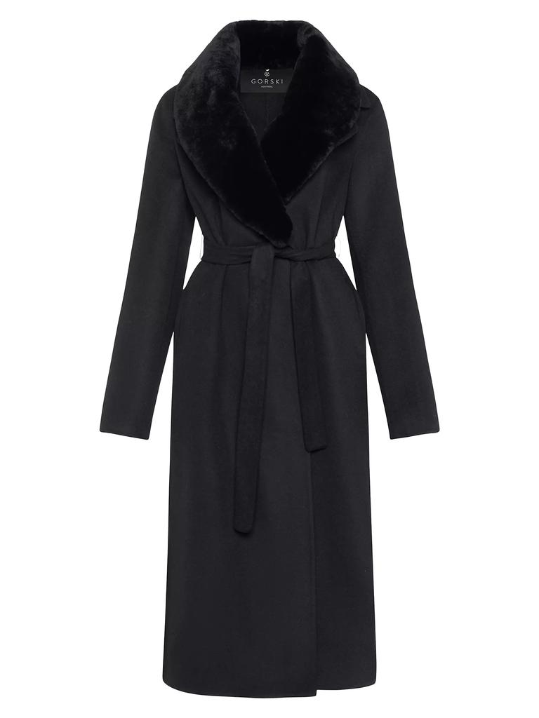 Gorski Wool Short Coat with Shearling Lamb Collar