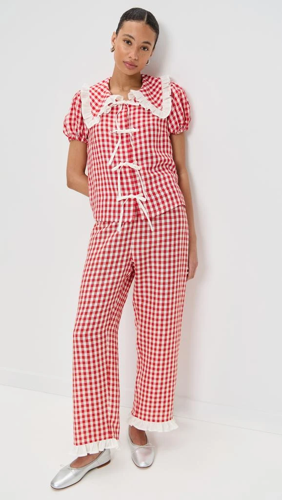 Sleeper Puff Linen Lounge Shirt in Red Vichy 4