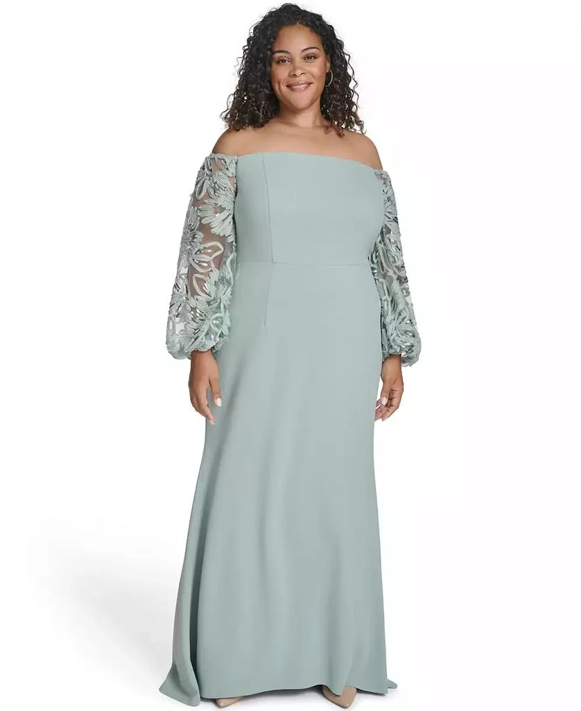 Eliza J Plus Size Floral-Sleeve Long Gown