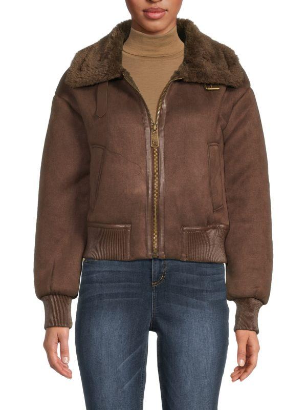 NOIZE Faux Suede & Faux Shearling Zip Jacket