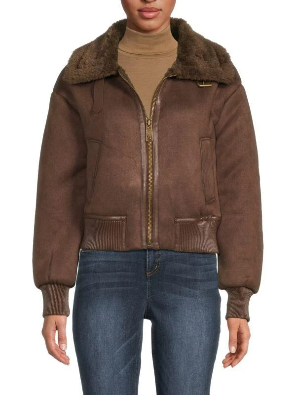 NOIZE Faux Suede & Faux Shearling Zip Jacket 1