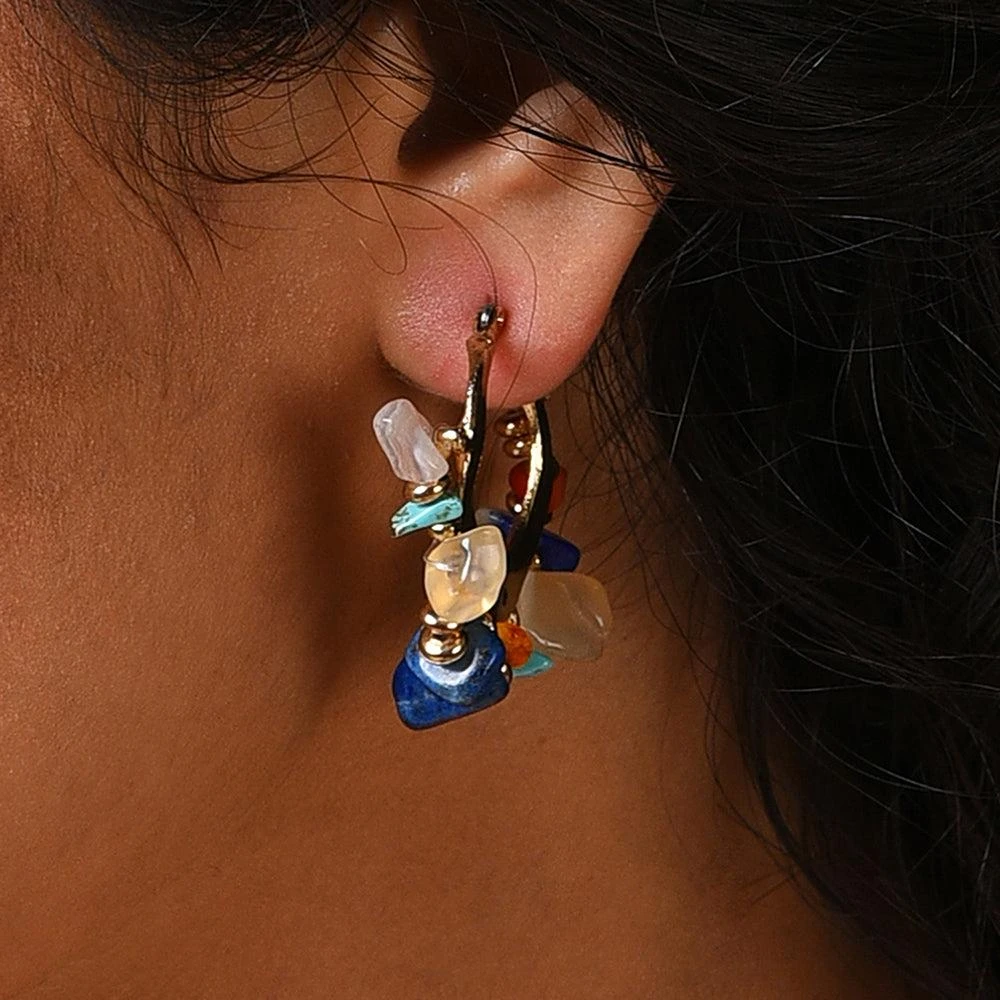 SOHI Women's Gold Stone Hoop Earrings 3