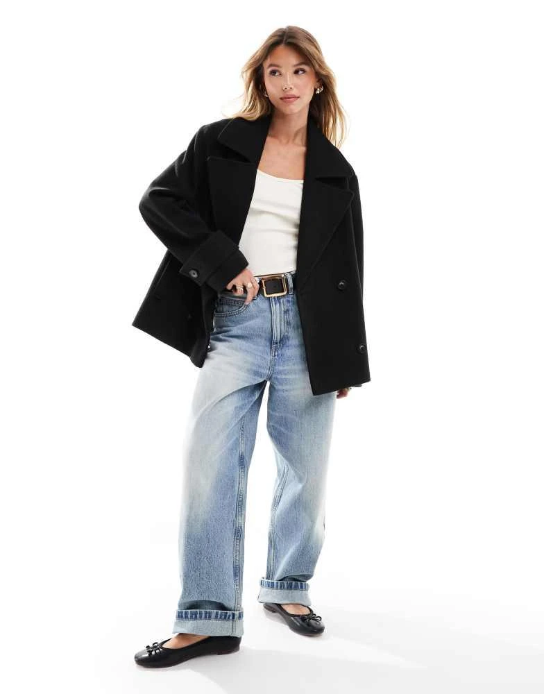 ASOS ASOS DESIGN formal faux wool pea coat in black 1