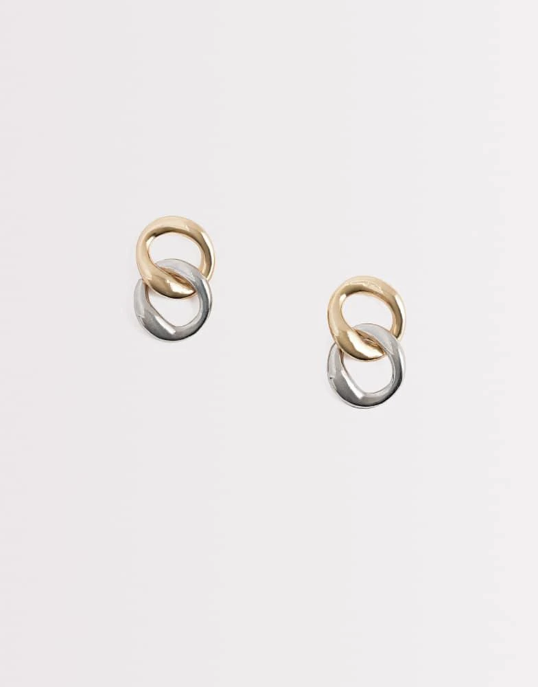 DesignB London DesignB London mixed metal linked hoop stud earrings in gold and silver
