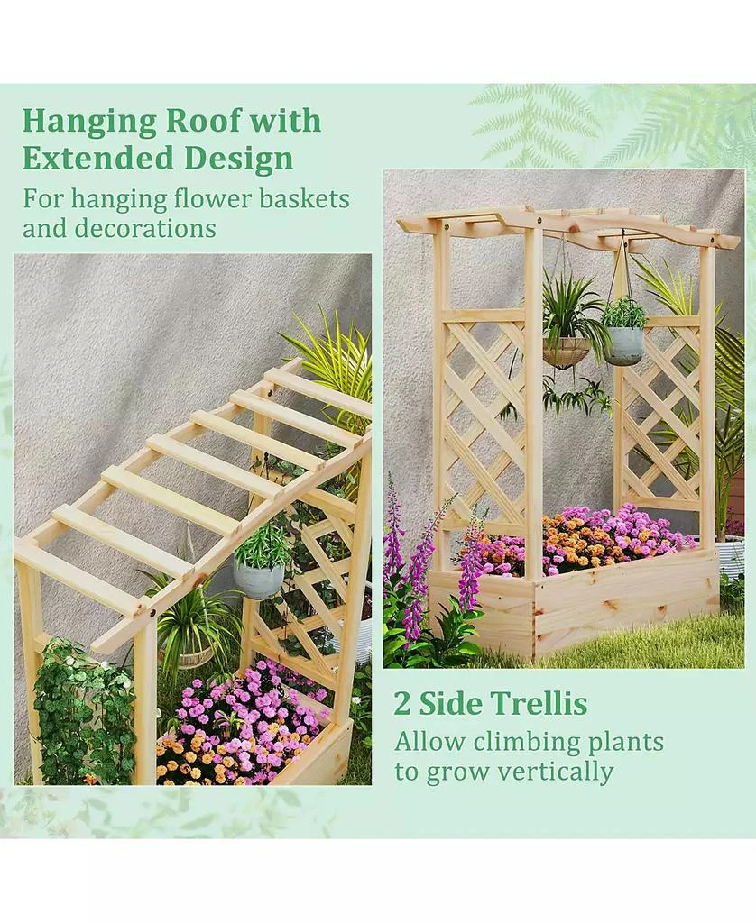 GOUUN Wooden Raised Garden Bed Planter Box with Trellis and Hanging Roof 7