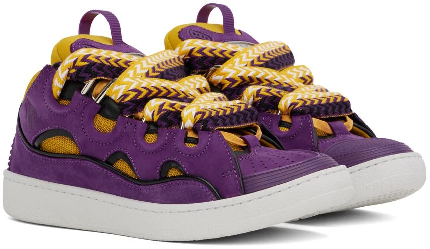 Lanvin Purple & Yellow Leather Curb Sneakers 4