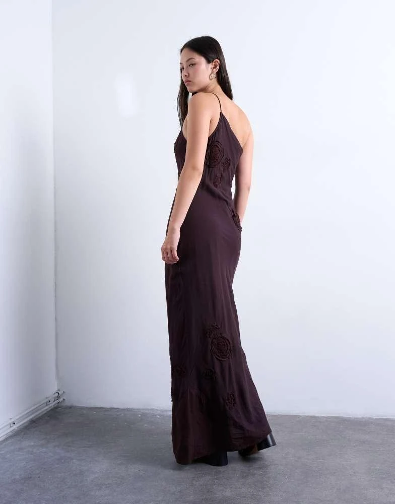 Topshop asymmetric one shoulder 3D flower midi dress in chocolate  On Sale  Now with Up to 60% Off | Discover Exclusive Deals & Savings at BeyondStyle   Authentic Topshop Home|Women|Dresses with