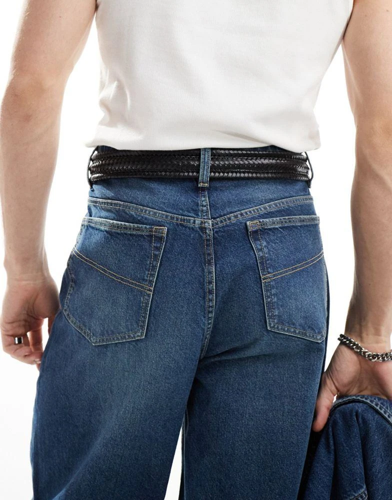 ASOS ASOS DESIGN leather woven belt with western buckle in black 4
