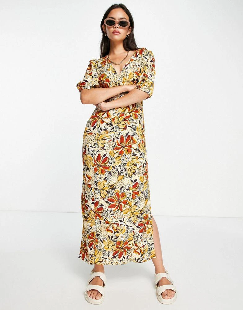 & Other Stories & Other Stories midi dress with puff sleeves in autumnal floral 3