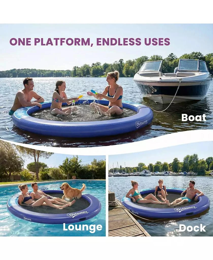 Outsunny 8FT Inflatable Water Hammock Floating Ring Dock Platform, 5