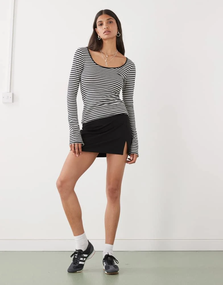 Monki Monki jersey mini skirt with front split in black Dresses