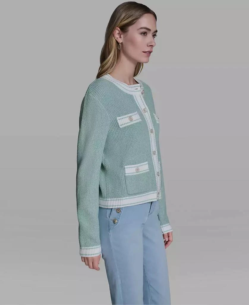 Karl Lagerfeld Paris Women
s Marled Crew Neck Cardigan Sweater 3