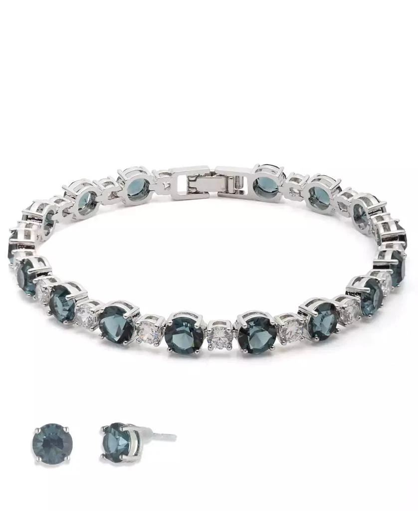 Givenchy Crystal Stone Silver-Tone Flex Bracelet and Stud Earrings Set