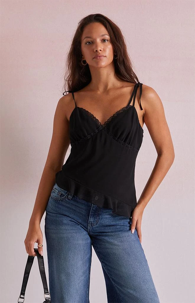 KENDALL & KYLIE Jessie Asymmetrical Lace Trim Tank Top 1