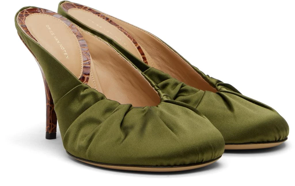 Dries Van Noten Khaki Satin Mule Heels 4