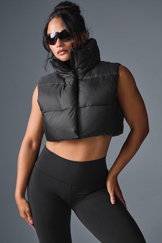 Alo Cropped Gold Rush Puffer Vest - Black
