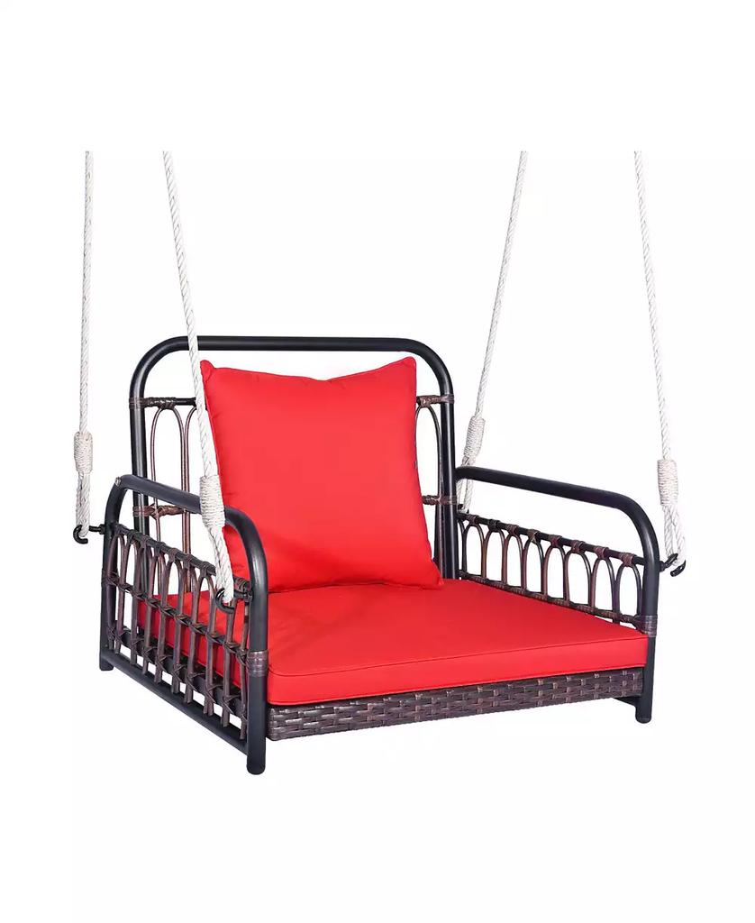 Mecale Patio Rattan Porch Swing Hammock Chair with Seat Cushion