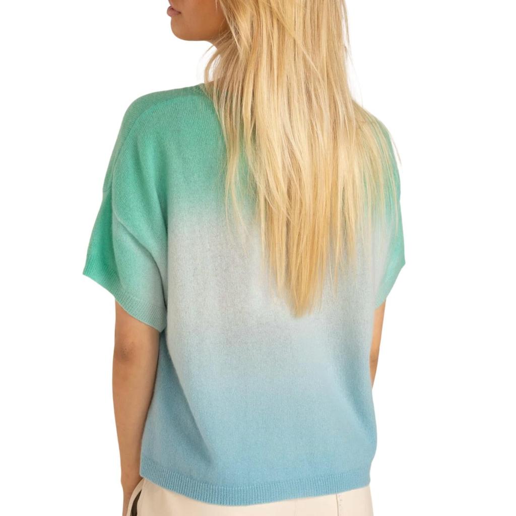 CRUSH Cashmere Triple Dip Dye Coconut Tee In Ocean, Milky Blue, Bermuda