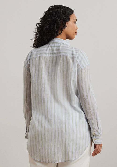 Ralph Lauren Ralph Lauren Plus Size Oversize Striped Cotton Voile Shirt