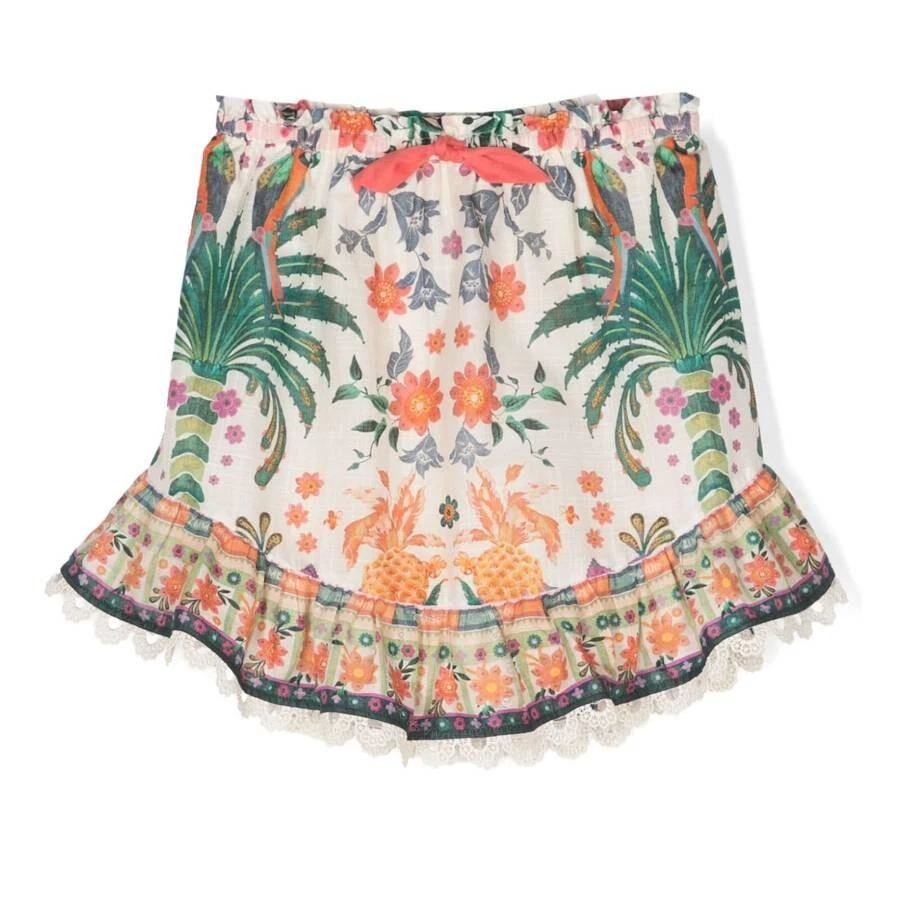 Zimmermann Cream Tropical Tropical-Print Cotton Skirt 1